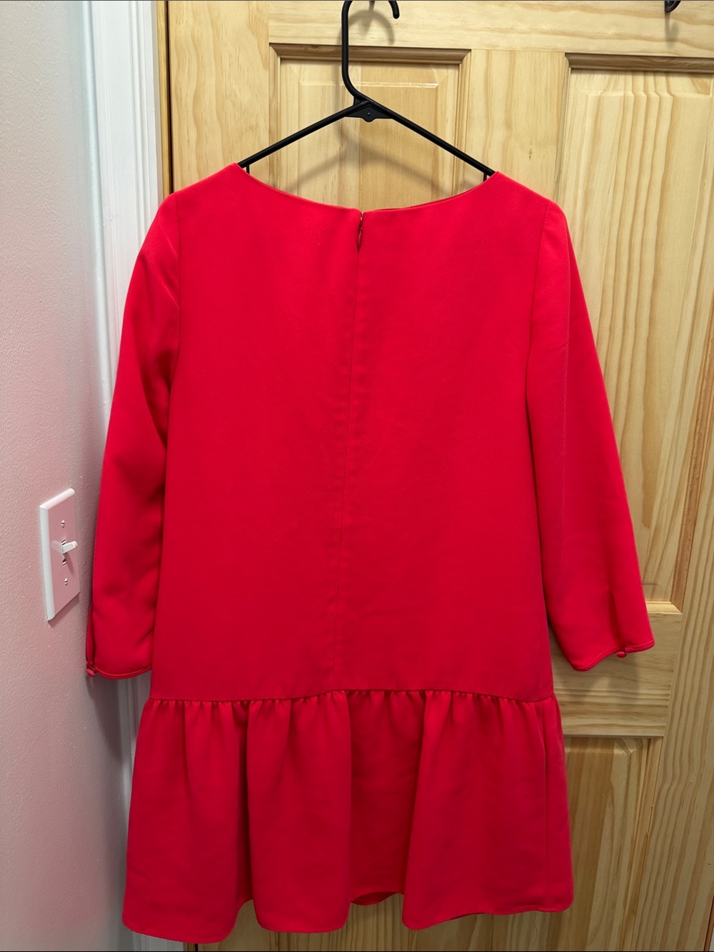 J. Crew Bright Pink Long Sleeve Ruffle-Hem Dress - Picture 3 of 7